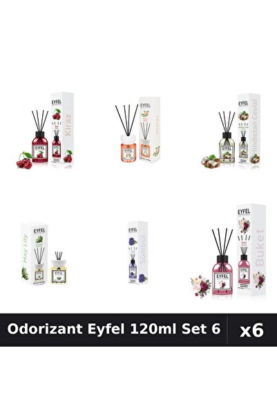 Eyfel Set 6 Odorizante Camera Betisoare 120ml - Cireșe, Acacia, Nuc, Lacramio...