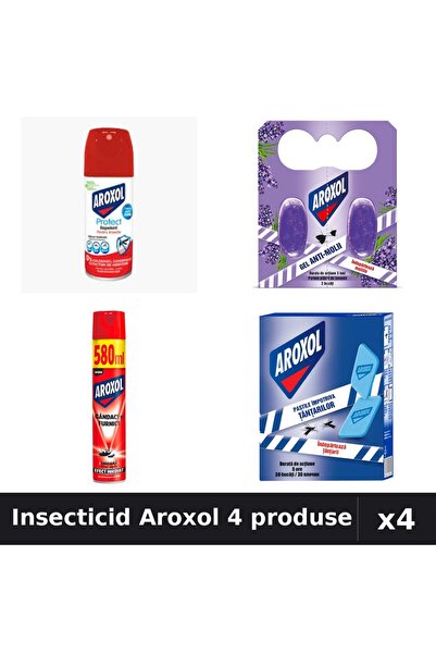 Aroxol Set 4 Insecticid - Spray 100ml, 580ml și Pastile Anti-Insecte - Protec...