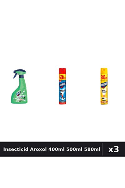 Aroxol Set 3 Spray Insecticid 400ml, 500ml, 580ml - Protecție Casă Eficientă