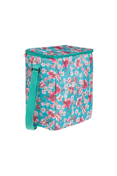 OEM Geanta Izoterma Turcoaz Floral 26x18x32cm - 15L, Ideal pentru Utilizare Z...