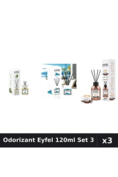 Eyfel Set 3 Odorizant Camera Betisoare 120ml - Cafea, Lacramioare, Ocean