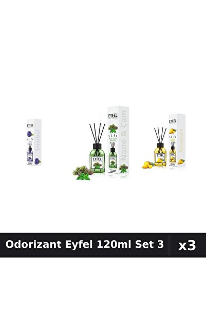 Eyfel Set 3 Odorizant Camera cu Betisoare 120ml - Zambile, Pin Mentă, Ananas
