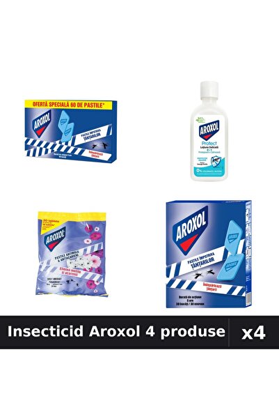 Aroxol Set 4 Insecticid - Pastile 20/30/60 buc, Loțiune Repelent 85ml - Prote...