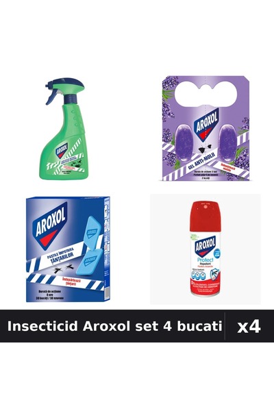 Aroxol Set 4 Spray și Pastile Insecticid - 400ml, 100ml, 30buc, 2buc - Anti I...