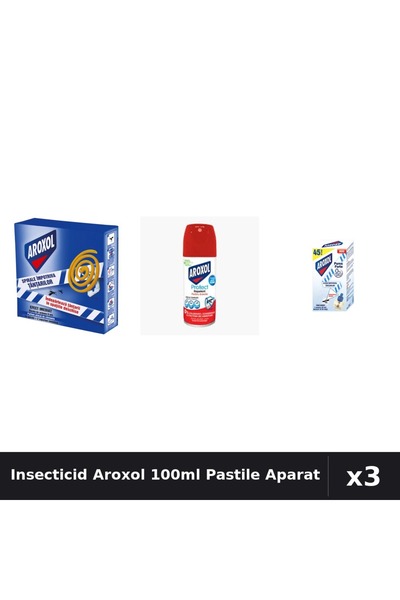 Aroxol Set 3 Insecticid - Spray 100ml, Pastile 10buc, Aparat Electric - Prote...