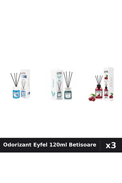 Eyfel Set 3 Odorizant Camera Betisoare 120ml - Angel, Cireșe, Cool Water