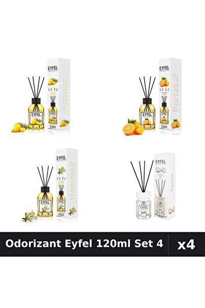 Eyfel Set 4 Odorizant Camera Betisoare 120ml - Ananas, Portocală, Bumbac, Mân...