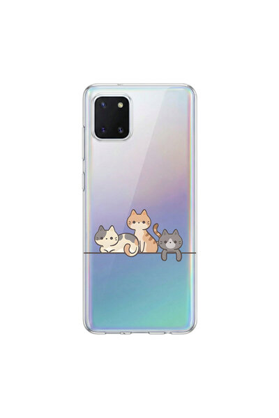 PPKin Samsung Galaxy Note 10 Lite Uyumlu Kedişler 4 Tasarımlı Şeffaf Kılıf