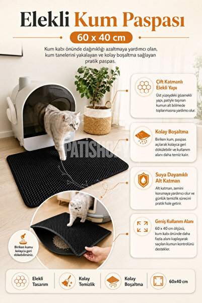 Kedi Tuvalet Paspası 60x40 Cm Elekli Kedi Kum Paspası Çift Katmanlı Kum Kabı Altlığı Kedi Tuvaleti Kedi Kumu Paspası