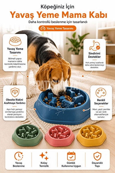 Köpek Yavaş Yeme Mama Kabı Renkli Yavaş Beslenme Tasarımlı Mama Kabı Kontrollü Beslenme Kolay Temizlik