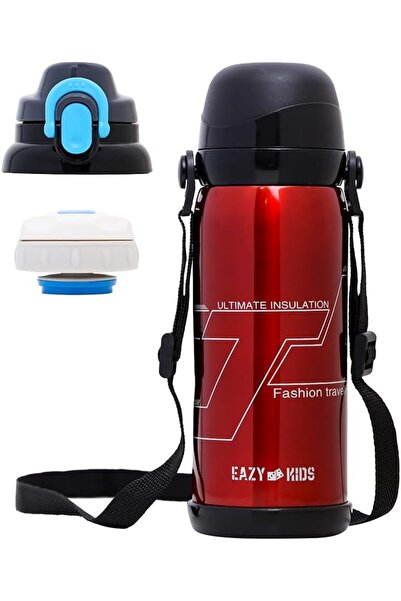 Eazy Kids Double Wall Insulated Water Bottle for School, 800ml, Red