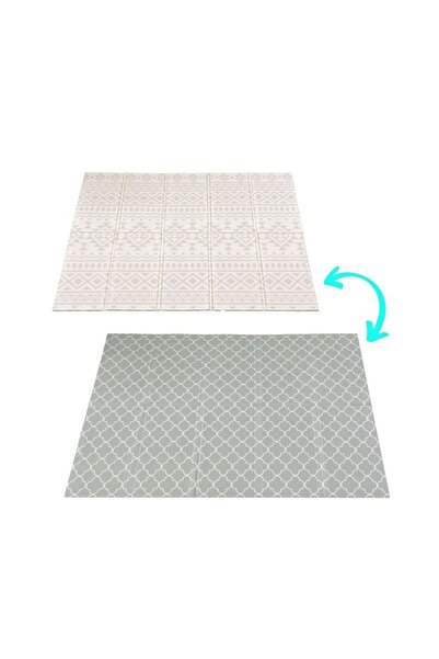 Zet Covor pliabil reversibil ecru-gri, model geometric, 197x147x1 cm, pentru ...