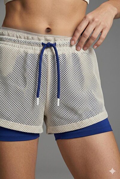 odelon Women's Tights Mesh Sports Shorts Gray-Navy Blue