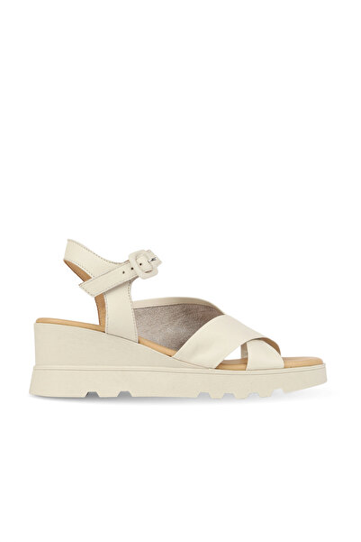 BUENO Cream Leather Women's Wedge Heeled Sandals