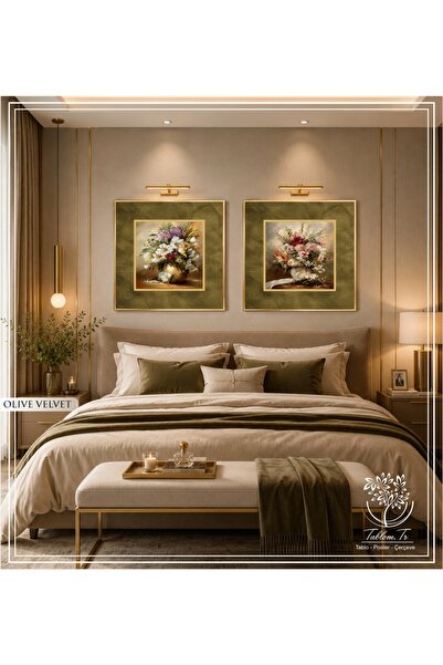 Tablomtr Olive Velvet - Dijital Baskılı Gold Metal Çerçeveli Gerçek Camlı 2'l...