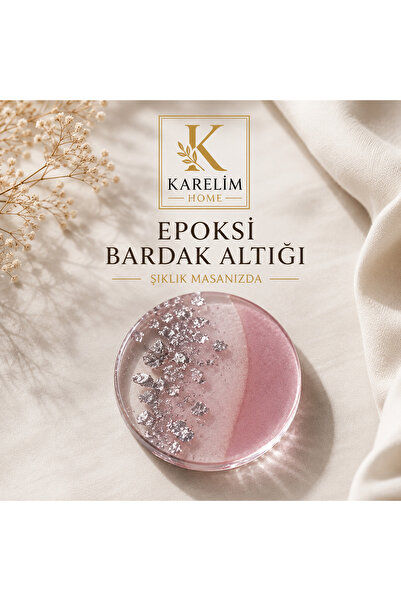 karelim home 2-Pack Epoxy Coasters with Silver Foil Pink Color