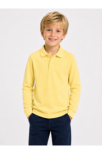 AJN Kids Polo Yaka Basic Uzun Kollu Unisex Çocuk Tişört Okul