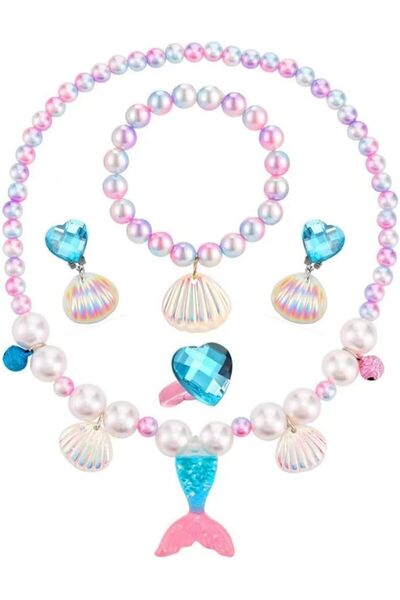 Arabest Mermaid Jewelry Set for Girls,Kids Shell Necklace,Bracelet,Ring,Earri...