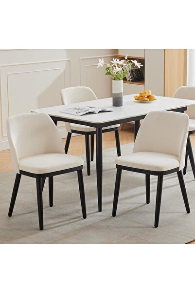 Garvee Set of 2 Modern Dining Chairs, Linen Upholstered, Beige with Curved Ba...
