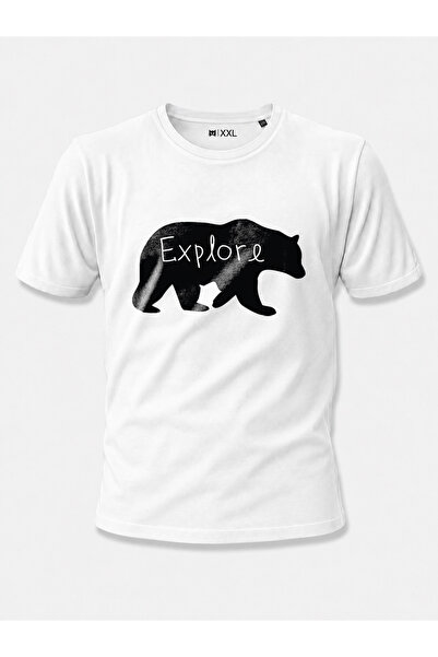 North Whiskers "Explore" White Bear Printed 100% Cotton Navy Blue Outdoor T-S...
