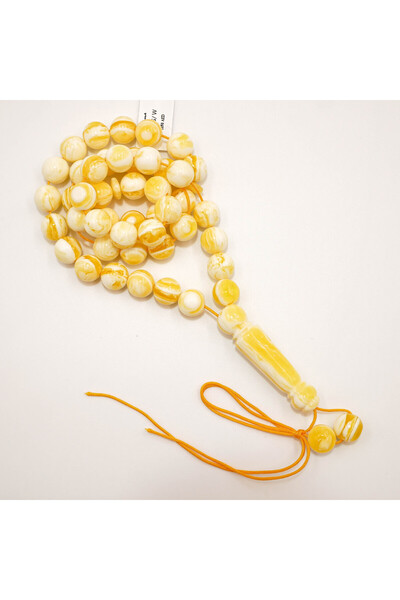 Generic Luxury Amber Imitation Mastic Rosary 66 Beads, Yellow White Striped T...
