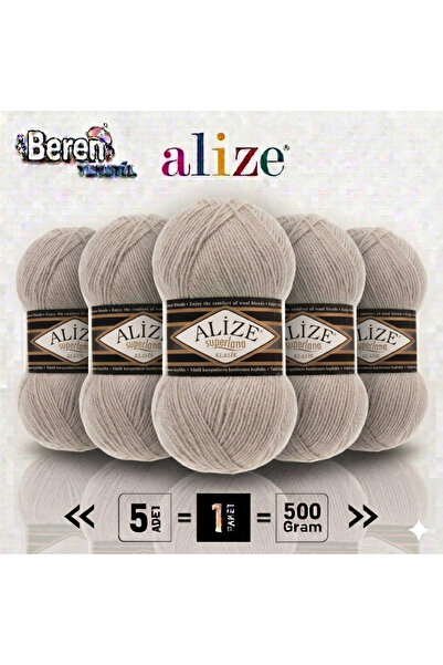 Alize Süperlana Klasik - 152 Bej Melanj - 5'li Paket - 100gr/280m - El Örgü İ...