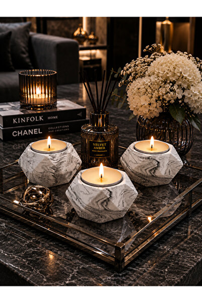 betonmall 3’lü El Yapımı Beton Mumluk & Şamdan Seti (Tealight Mumlar Dahil) |...