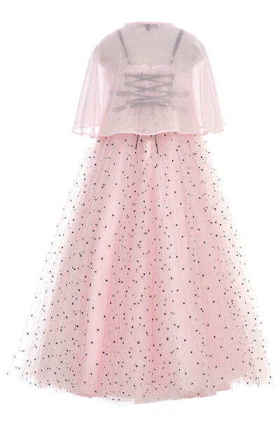 Pamina Girl's Evening Dress Polka Dot Tulle Gown and Rhinestone Bow Detailed Cape Set - Graduation, Wedding, Party, Special Occasions (Ages 8, 9, 10, 11, 12, 13, 14, 15) 36059Pr