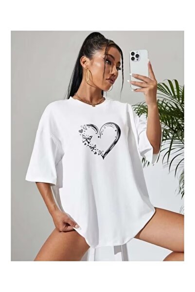 PAVRO Unisex Άνετο T-shirt με μικτό σχέδιο και στάμπα