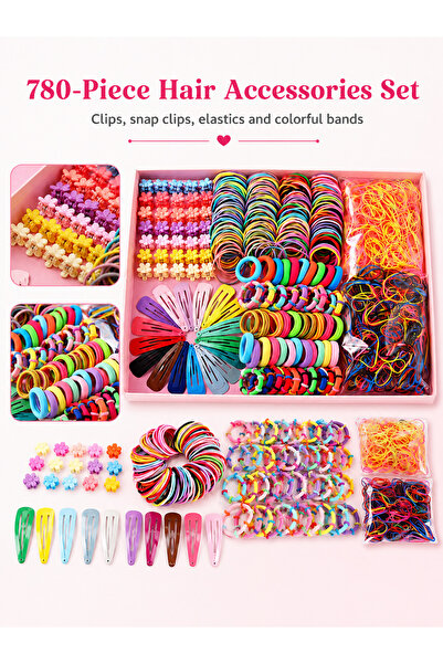 iTin Set accesorii par 780 piese pentru fetite, elastice, agrafe si clame flo...