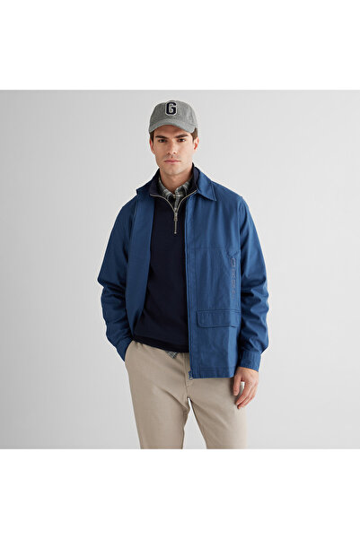 Gant Erkek Mavi Oversize Fit Fermuarlı Logolu Gömlek