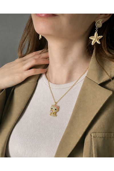 MARCİELO Accessories Çelik Kadın Kolye - Hello Kitty Tarzı Taşlı Kadın Kolye
