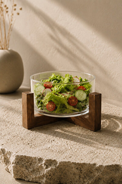 Kitchen Life Borosilicate Glass Salad and Presentation Bowl with Acacia Stand...