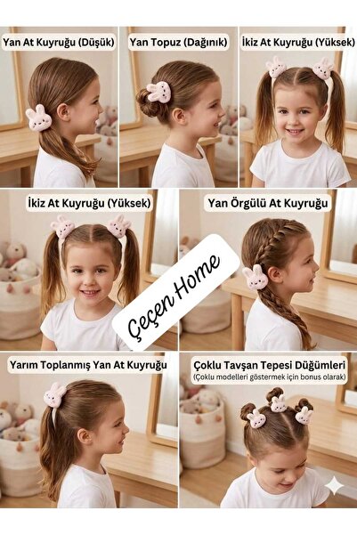 ÇEÇEN HOME Set de două agrafe de pluș în formă de iepure - Agrafe laterale cu...