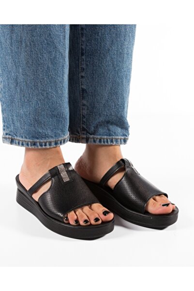 ALOGO Papuci dama cu platforma Negri din Piele Ecologica Zug
