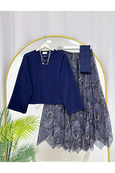 MODA MT Kadın Etek Etnik Desen Detaylı Bluzlu Takım (ŞAL HARİÇ)
