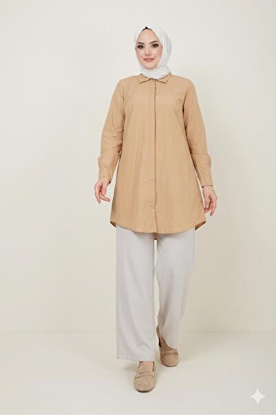 EnModa Women's Terrycotton Hidden Button Boyfriend Hijab Shirt