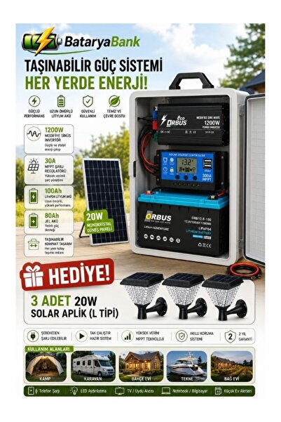 BataryaBank 205W Güneş Enerjisi Seti 100Ah LiFePO4 Lityum Akülü – Mini Buzdol...