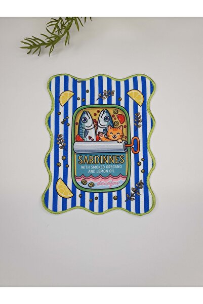 decofav Lime Green Embroidered Sardines & Lemon Embroidered Edge Cocktail Nap...