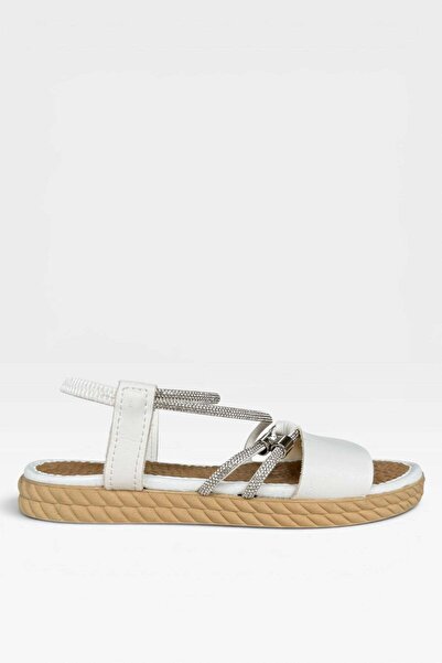 Liger Women's Stone Detailed Flat Sandals White