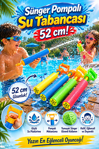 craftivio Sünger Pompalı Su Tabancası 52 cm Büyük Boy Havuz ve Deniz Oyuncağı