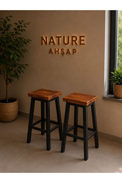 NATUREE AHŞAP BAR MASASI TABURESİ 2 Lİ (YÜKSEKLİK 65 CM)