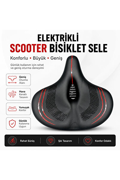 TÜRKMOPET Elektrikli Scooter Bisiklet Sele Konforlu Büyük Geniş 30 x 30
