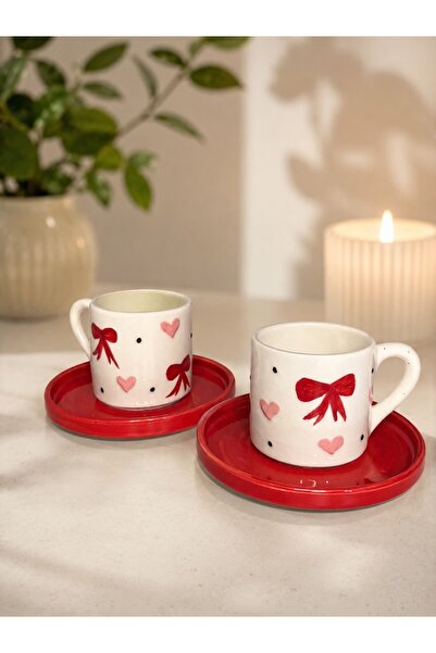 Inspire Ceramic طقم أكواب بنمط فيونك لشخصين