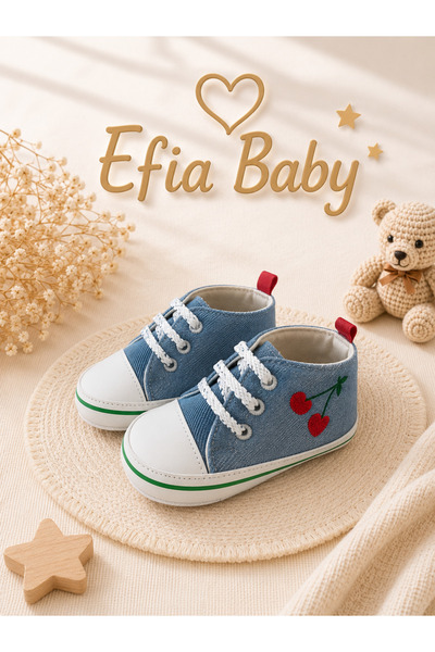 Efia Baby Kiraz Nakışlı Kız Bebek Ayakkabı
