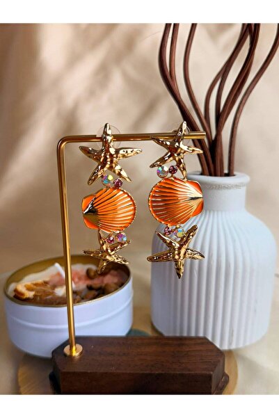 ANKA JEWELLRY Steel Women's Earrings Orange Earrings with Sea Star and Shell ...