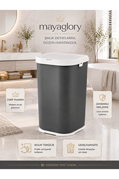 Mayaglory Mega Boy (50Litre) Otomatik Kapaklı Çamaşır Sepeti Koku Hapseden Ka...