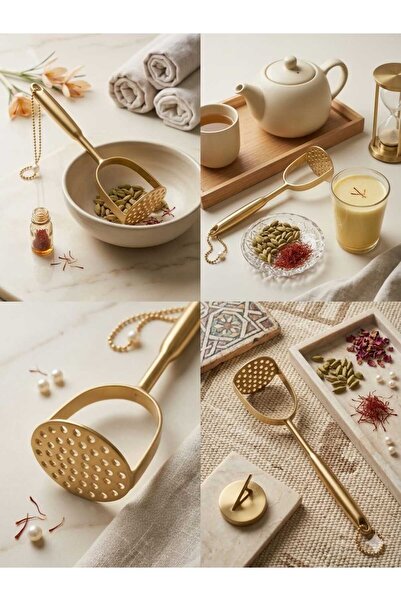 LOVYCO Gold Plated Potato Masher - Luxury Kitchen Utensil with Smooth Handle