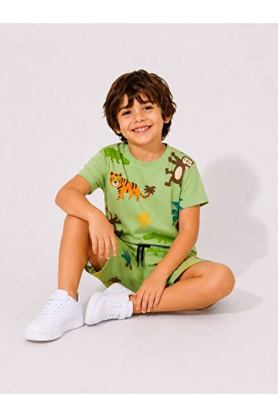MODEL Erkek Çocuk Desenli Şort T-Shirt Yazlık Takım