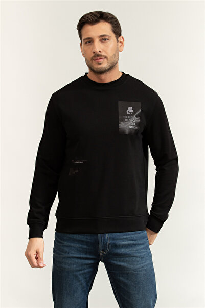 Karl Lagerfeld Sweat Crewneck Erkek Bisiklet Yaka Sweatshirt Siyah